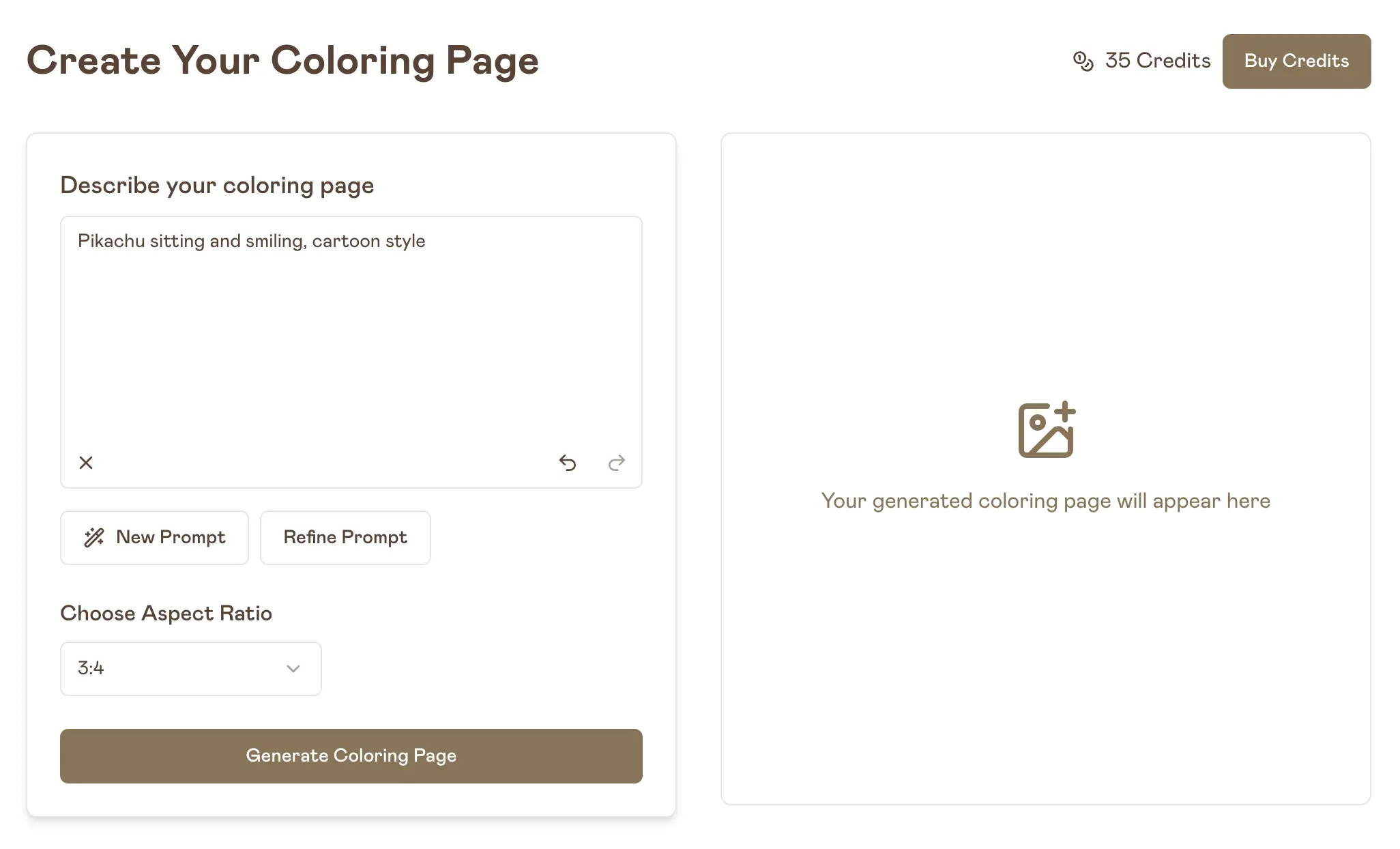 Pikachu Coloring Page Generation