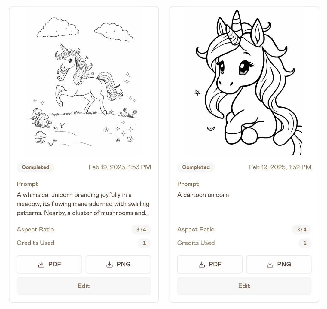 AI Coloring Page Generation Results