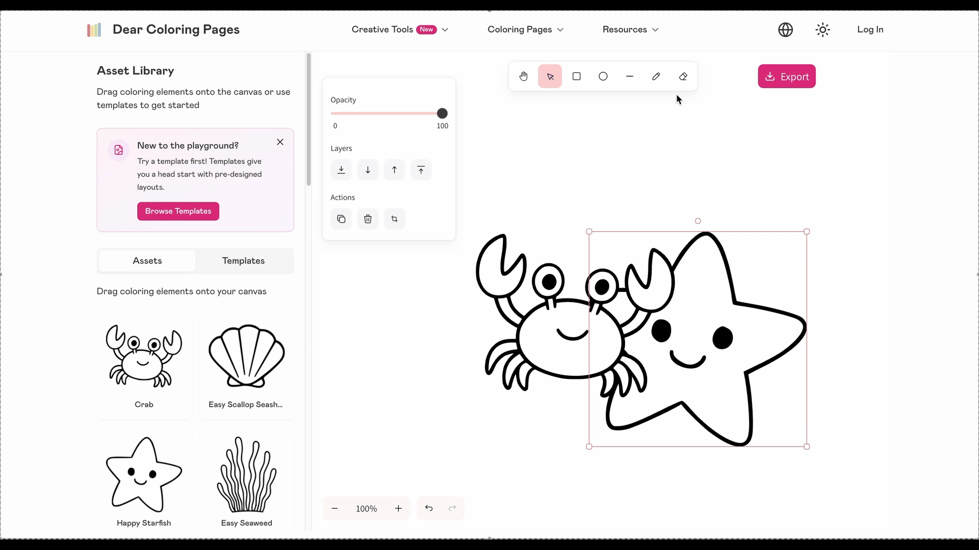Removing unwanted ocean elements with one click - showing deletion of smiling starfish