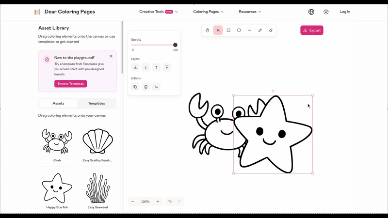 Resizing ocean animals to create perfect proportions - showing a starfish being made smaller relative to the crab